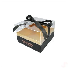 Pleksi Kapaklı Fiyonklu Karton Kutu, 20 x 20 x 14CM - Siyah