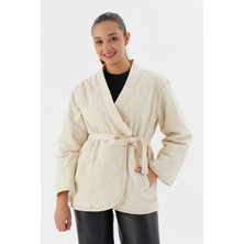 Beli Kuşaklı Kapitone Ceket Bej