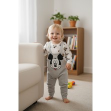 Mickey Mouse Baskılı Içi Badili Salopet Bebek Tulumu