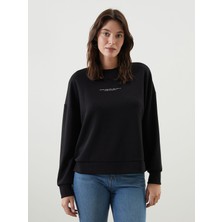Lc Waikiki Yeni Sezon Bisiklet Yaka Baskılı Oversize Kadın Sweatshirt
