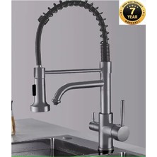 Mutfak Evye Bataryası Dual Flow Su Arıtma Çıkışlı Spiralli ve Fiskiyeli Antrasit 7 Yıl Garanti Ithal