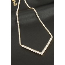 Ds-Derin Üçgen Tamtur Zirkon Taşlı Lüks Kolye 4 Mm-Sarı