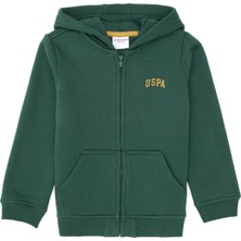 U.S. Polo Assn. Erkek Çocuk Koyu Yeşil Fermuarlı Şardonlu Kapüşonlu Örme Hırka 50313852-VR079