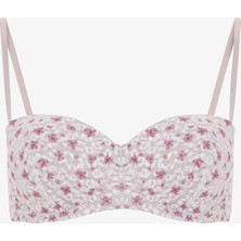 Bej Bloom Çiçek Desenli Dantelli Balenli Push Up Sütyen