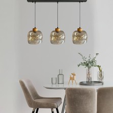 Dijon Bal Rengi Üçlü Sarkıt Avize Geniş Ahşap Başlık Salon Mutfak Avizeleri Pastane Modelleri