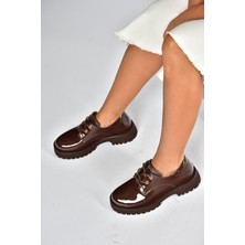 V820007108 Kahverengi Rugan Kalın Tabanlı Klasik Ayakkabı