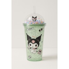 Kuromi Temalı Suluk Pipetli Buzlu Cam Görünümlü 450 ml Çift Katman Mika Su Şişesi 2647 Yeşil