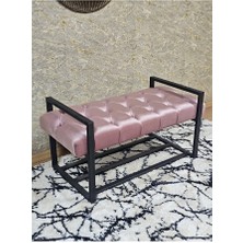Siyah Boyalı Metal 80 cm Puf Bench - Antre Puf - Hol Bench - Puf - Oturak - Bench Pembe Renk 90 x 45 Boyut/ebat