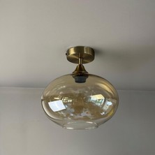 Solvia Cam Bal Rengi Piramit Plafonyer Başlık Tekli Avize Retro Sarkıt Lamba Salon Aydınlatma