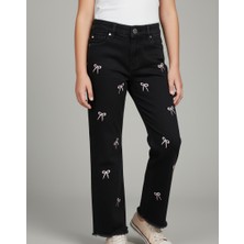 Kız Çocuk Fiyonk Işlemeli Kot Pantolon