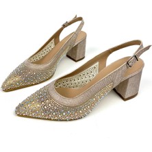 Transparan Taşlı 6 cm Kalın Topuklu Ayakkabı 01601