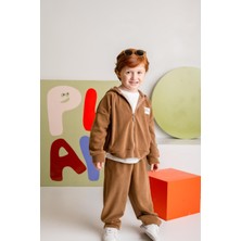 Erkek Çocuk Kapşonlu Fermuarlı Polar Ikili Takım - Kahverengi