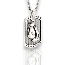 Çift Boks Eldiveni Boksör Künye Tipi Çelik Erkek Kolye Q0994