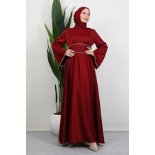 Funda Saten Elbise Bordo