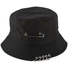 Syt Piercingli Iğneli Beş Halkalı Kova Şapka Pamuklu Siyah Desenli Erkekler İçin