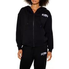 F21 Los Angeles Nakışlı Fermuarlı Kapüşonlu