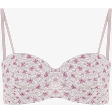 Bej Pop Up Çiçek Desenli Balenli Toparlayıcı Dantelli Sütyen