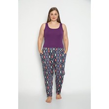 Kadın Modal Baskılı Cepli Lacivert Renk Pijama Altı / Büyük Beden