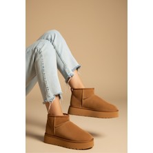 Moda Fırsat Kadın Bot Süet Içi Kürklü Kalın Taban Mini Kısa Bilekte Günlük Bot