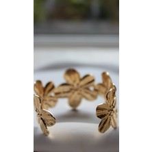Çiçekli Model Gold Kelepçe Bilezik