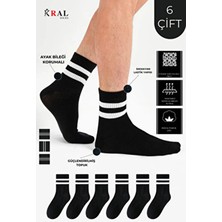 Unisex Düz Çizgili (6 Çift) Çeyrek Soket Tenis Model Pamuklu Terletmez Çorap