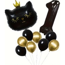 Siyah Kedi Yaş Balonlu Balon Set