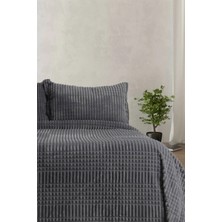 Merinos Modern Line 3 Parça Gri Battaniye Seti 200 x 220 cm Düz Desenli Polyester Doku