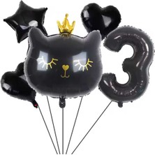 Siyah Kedi Temalı Folyo Yaş Balon Set