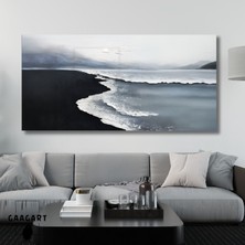 GAAGART Panoramik Kanvas Tablo Gri Siyah Beyaz Deniz Manzarası 120x60 cm Yüksek Kalite Malzeme