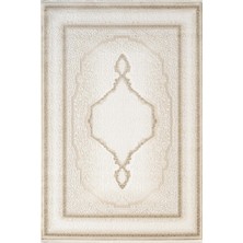 Indigo ID001K Krem Kahve Klasik Çerçeveli Desen Akrilik Iplik Tozuaz Pamuk Taban Salon Mutfak Halısı