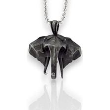 Fil Geometrik Origami Çelik Zincirli Metal Erkek Kolye Q0993