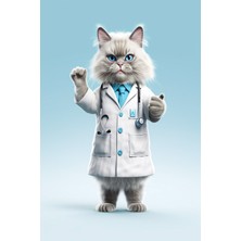 Aden Dekoratif Doktor Kıyafetli Kedi Kanvas Tablo