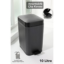 10 Lt Pedallı Sessiz Çöp Kovası - Yavaş Kapanır Amortisörlü Kapak Banyo Mutfak Çöp Kovası Siyah