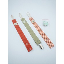 3'lü Emzik Askısı - Emzik Zinciri %100 Pamuk - Yıkanabilir