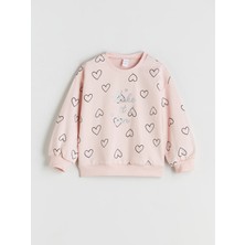 Lc Waikiki Yeni Sezon Bisiklet Yaka Kalp Baskılı Kız Çocuk Sweatshirt