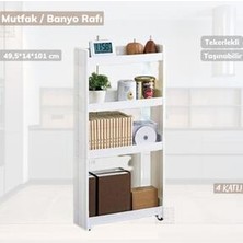 Tekerlekli Raf 4 Katlı Dar Yer Organizeri Beyaz