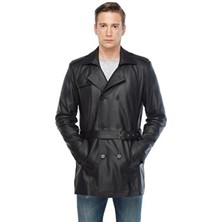 Hakiki Deri Siyah Erkek Trençkot