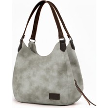 Cappadocia Vintage Myra Kadın Sisli Beyaz Pu Deri Günlük Omuz Çantası Üç Bölmeli Hobo Tote El Çantası