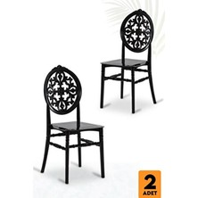 Sandalie Şık Dekorlu Home Venüs 2 Adet Bahçe Balkon Mutfak Sandalye Siyah Modern Tasarım Plastik