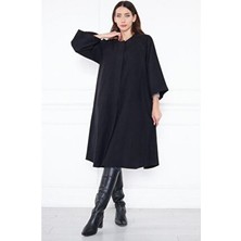 Kadın Trend Oversize Uzun Kol Şık Siyah Kaşe Panço