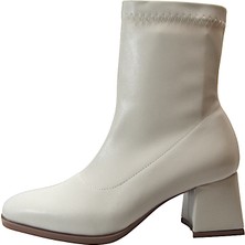 Beety Streç Bej Kalın Topuklu Kadın Bot