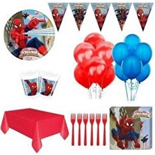 Örümcek Adam Doğum Günü Konsepti 24 Kişilik Parti Malzemeleri Seti Kırmızı ve Mavi Renkli