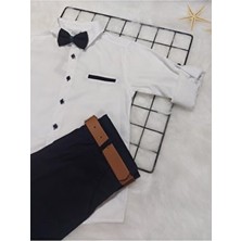 Terry Erkek Çocuk Koldan Katlamalı Gömlekli Papyonlu Kemerli Takım Slim Fit Ceket Yaka