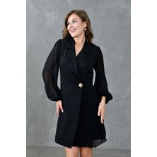 Ceket Yaka Düğme Detaylı Eteği Piliseli Kolları Tül Kadın Abiye Elbise 017