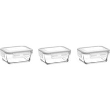 Lav 3 Adet Cam Kilitli Saklama Kabı 400CC Beyaz Materyal ile Mutfak Düzeni Sağlar