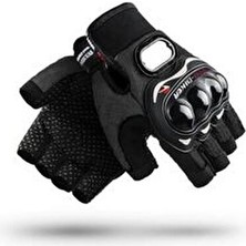 Motorsiklet Bisiklet Yarım Kısa Kesik Parmaklı Parmaksiz Eldiven Üstün Korumalı Yazlık (Siyah)