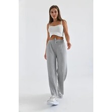 Kadın Ribana Kumaş Fitilli Pantolon Gri