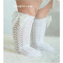 Fiyonklu File Dizaltı Çorap Kız Çocuk / Kız Bebek Beyaz