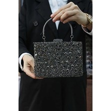 Kadın Antrasit Taşlı Abiye Clutch Portföy Çanta