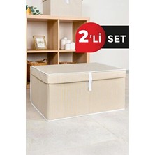 2 Adet - Kapaklı Çok Amaçlı ( Çamaşır-Saklama-Düzenleme Vb. ) Hurç, Kutu Mega 60X40X30 - Kahverengi